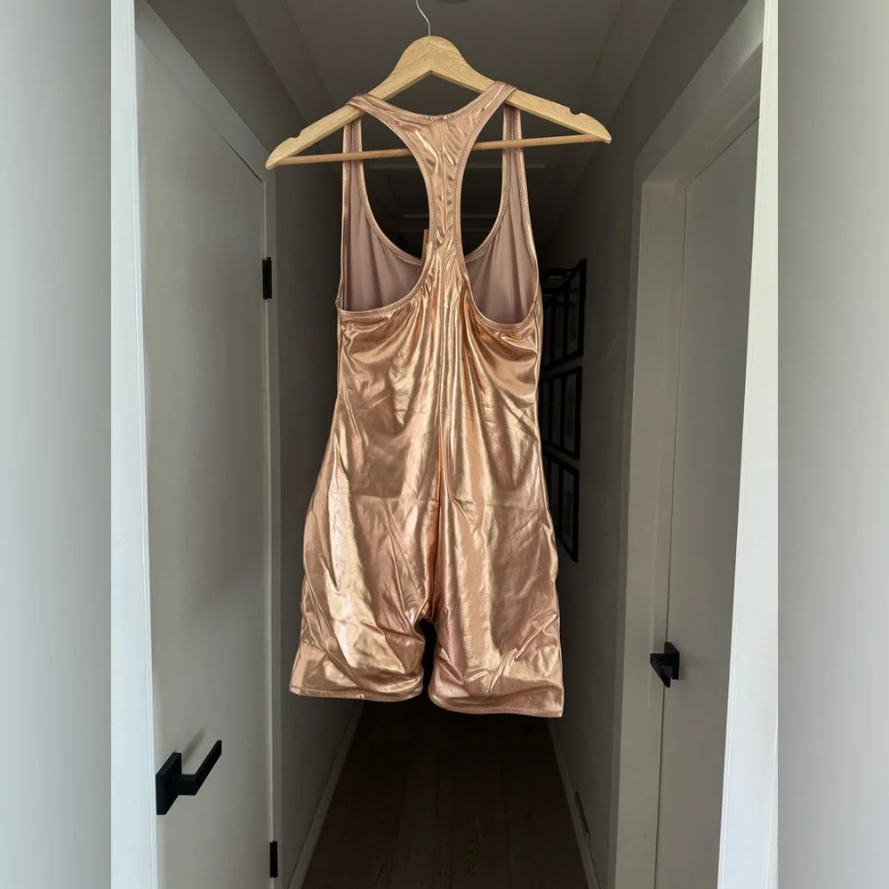 SKIMS Metallic Swim Cycle Suit in Champagne Sz M MSRP $128 NWT